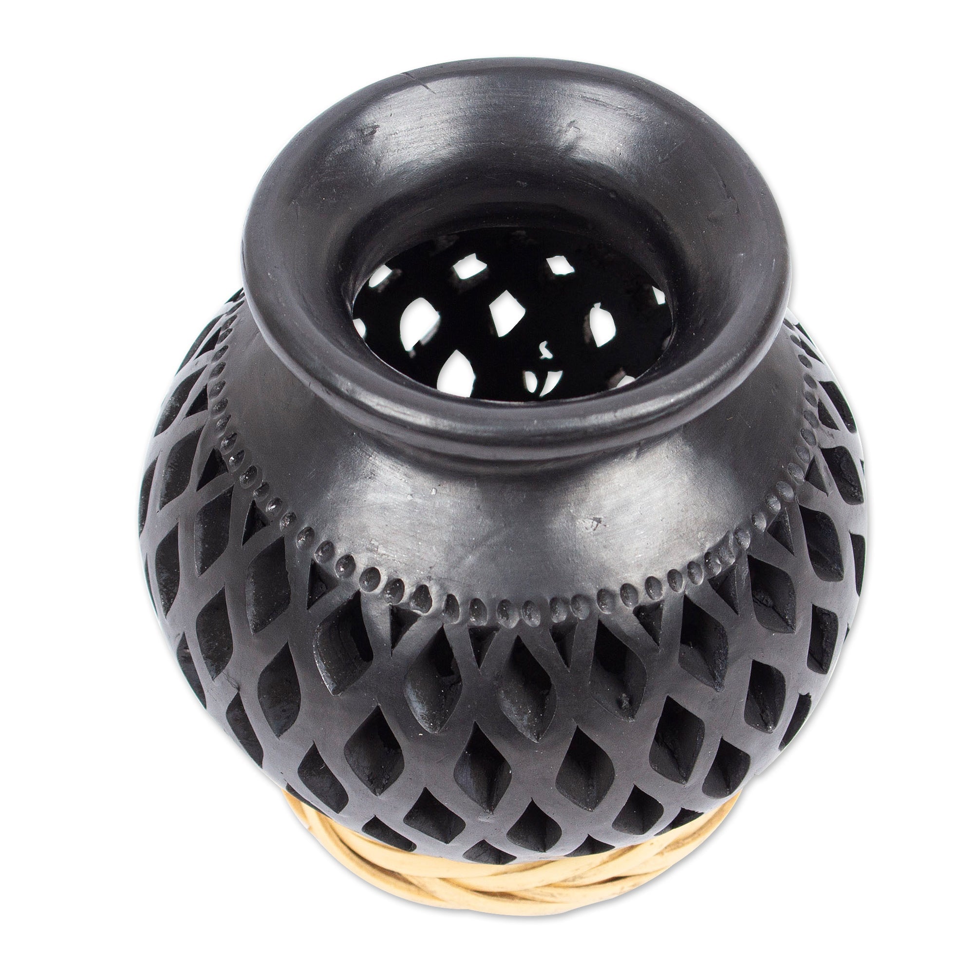 Openwork Motif Ceramic Decorative Vase from Mexico - Dark Lattice