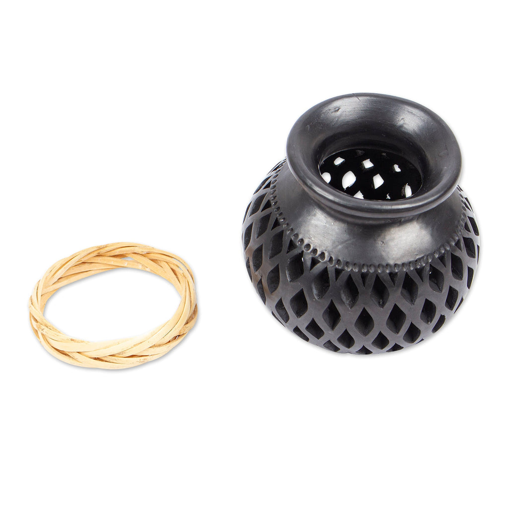 Openwork Motif Ceramic Decorative Vase from Mexico - Dark Lattice
