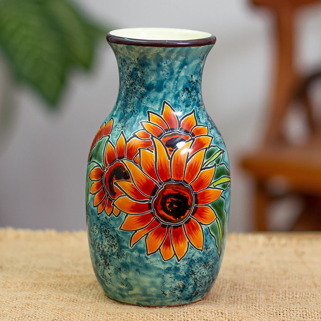 Unique Hand Painted Sunflower Themed Vase - Sunflower Brilliance