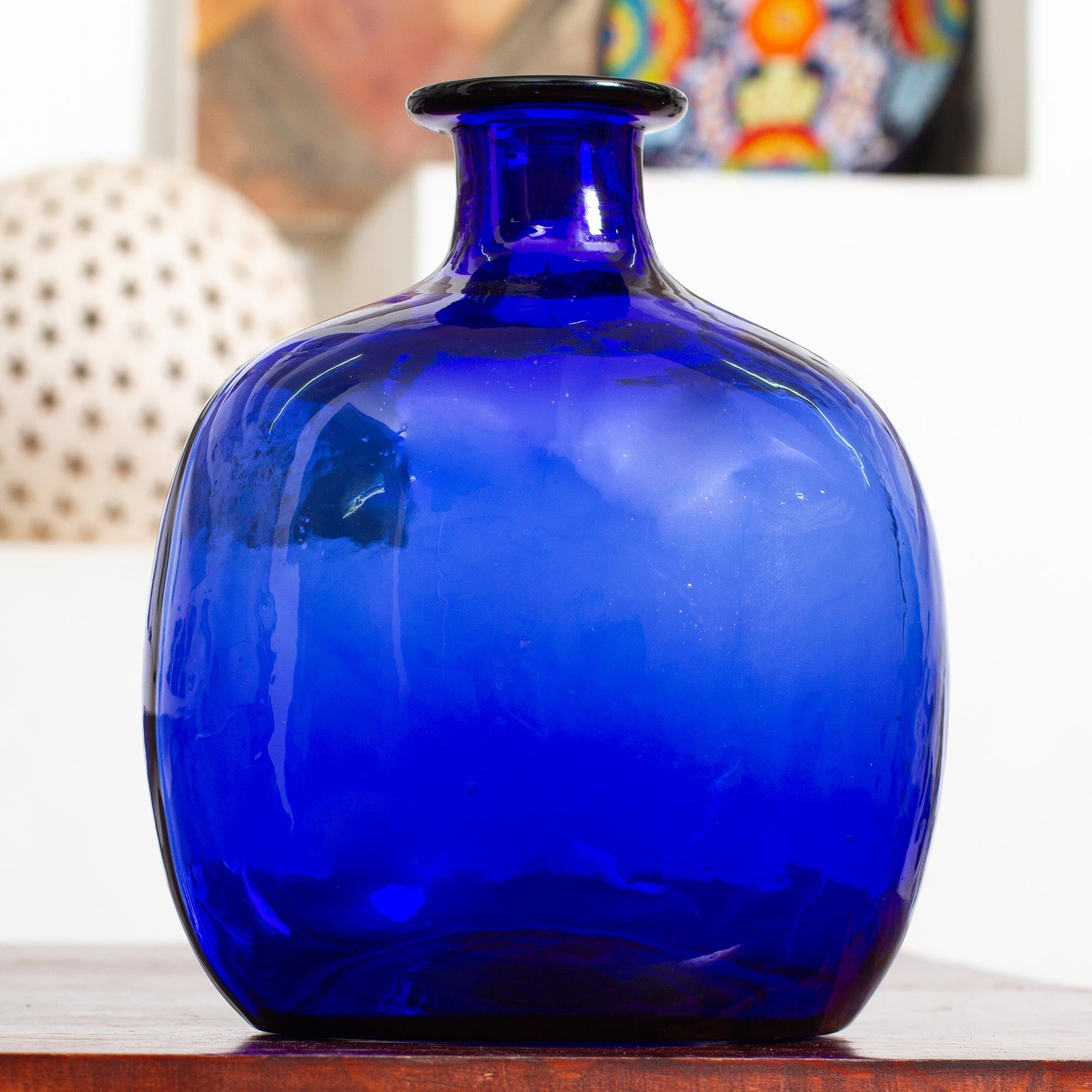 Blue Bottle Shaped Eco Friendly Blown Glass Vase - Cobalt Blue Bottle