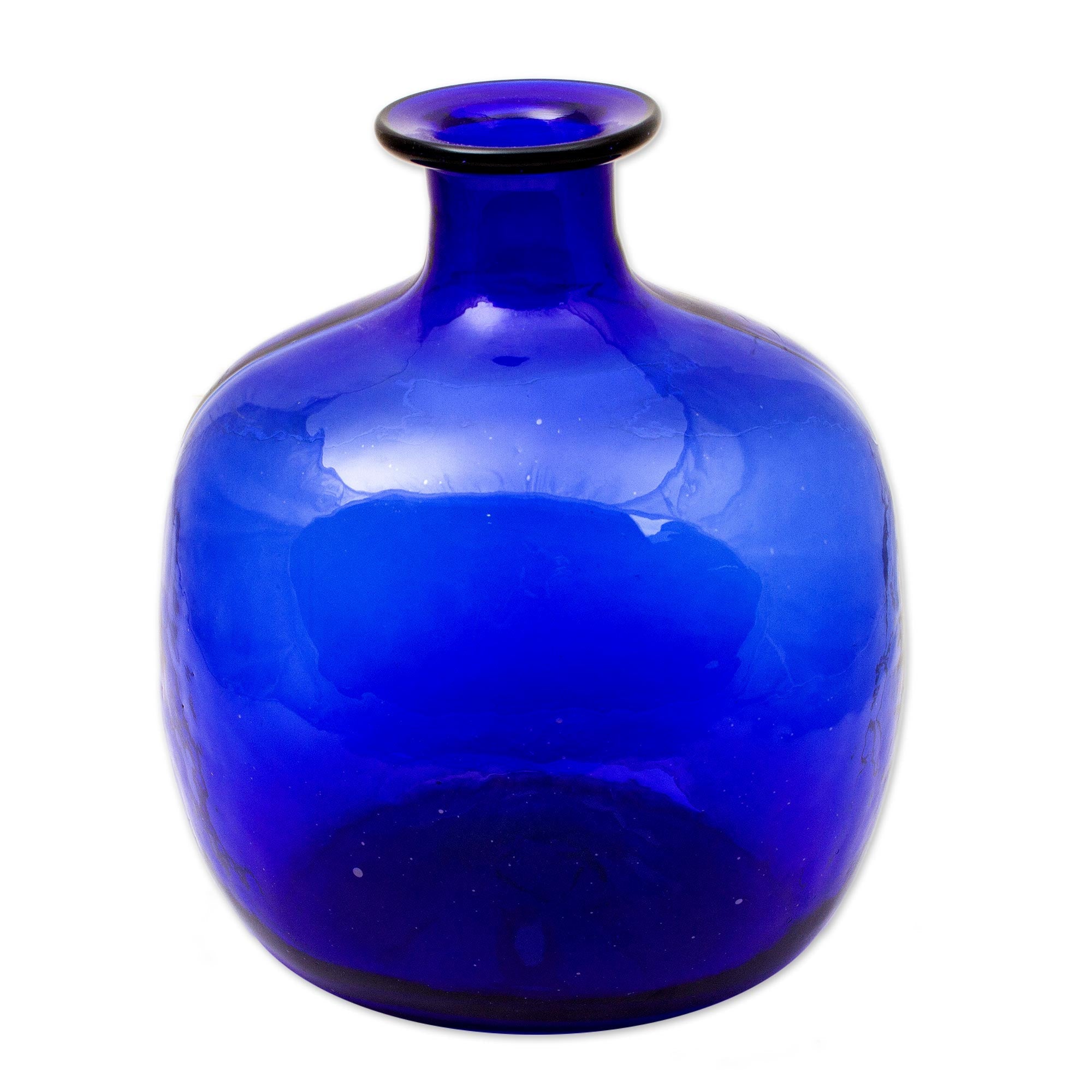 Blue Bottle Shaped Eco Friendly Blown Glass Vase - Cobalt Blue Bottle