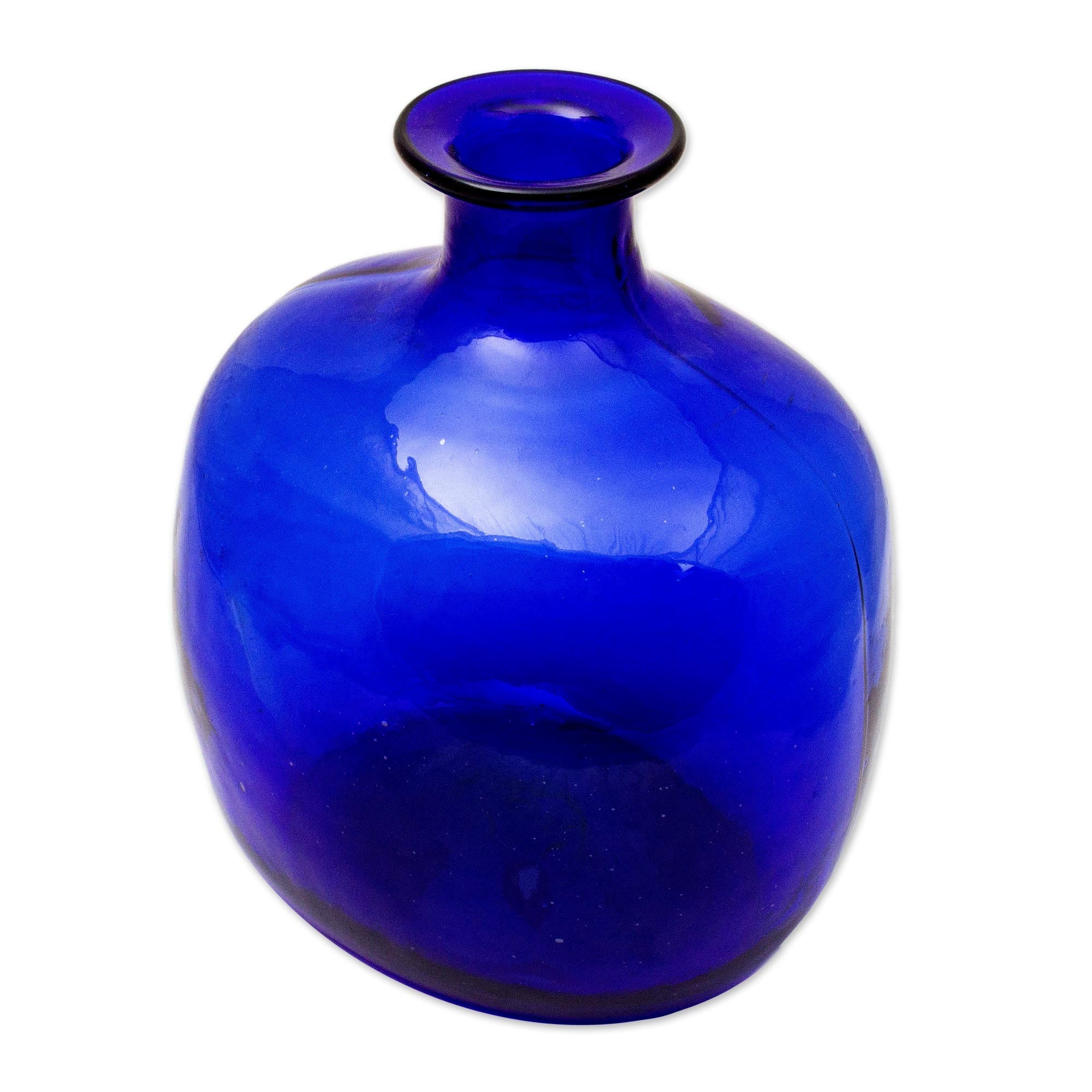 Blue Bottle Shaped Eco Friendly Blown Glass Vase - Cobalt Blue Bottle