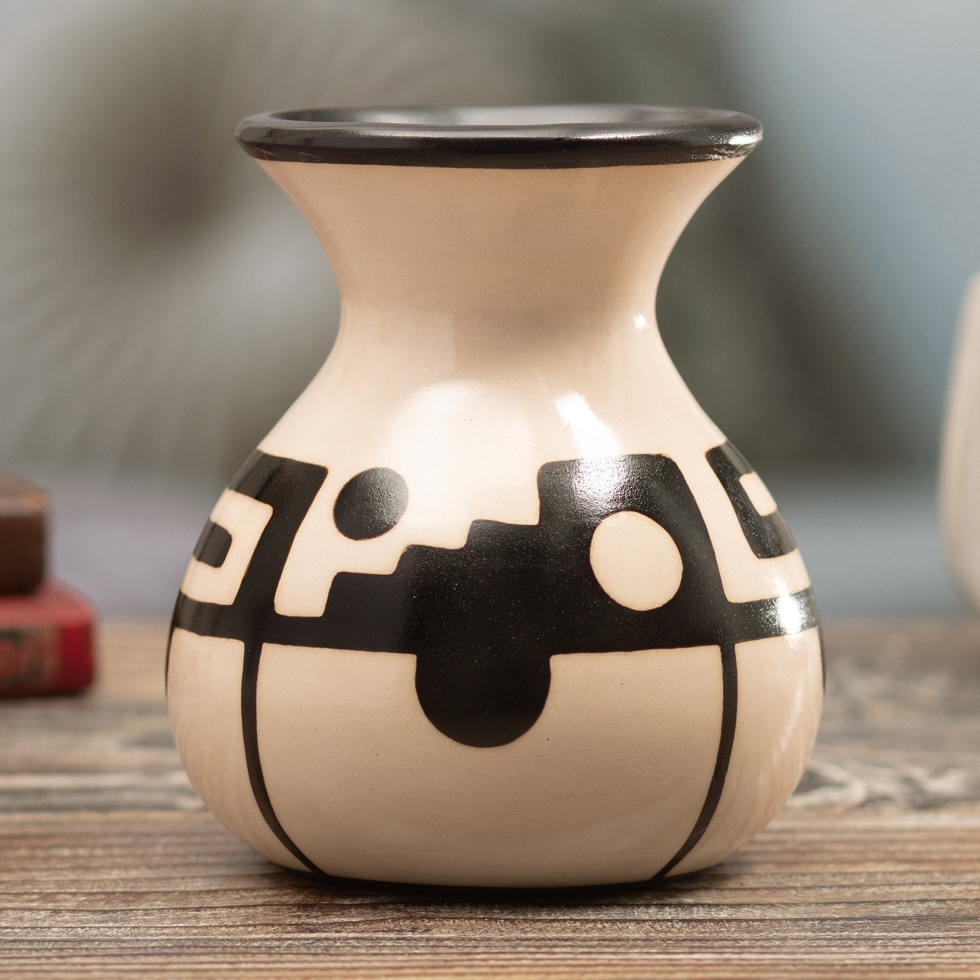 Handmade Ceramic Decorative Vase in Black and Ivory Hues - Modern North