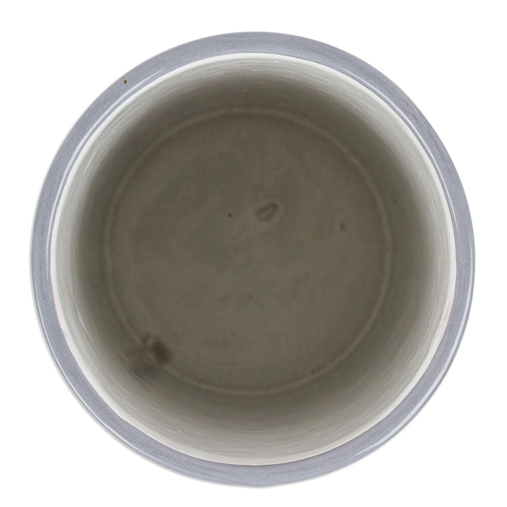 Handcrafted Floral Ceramic Vase in Grey and Orange - Grey Salon